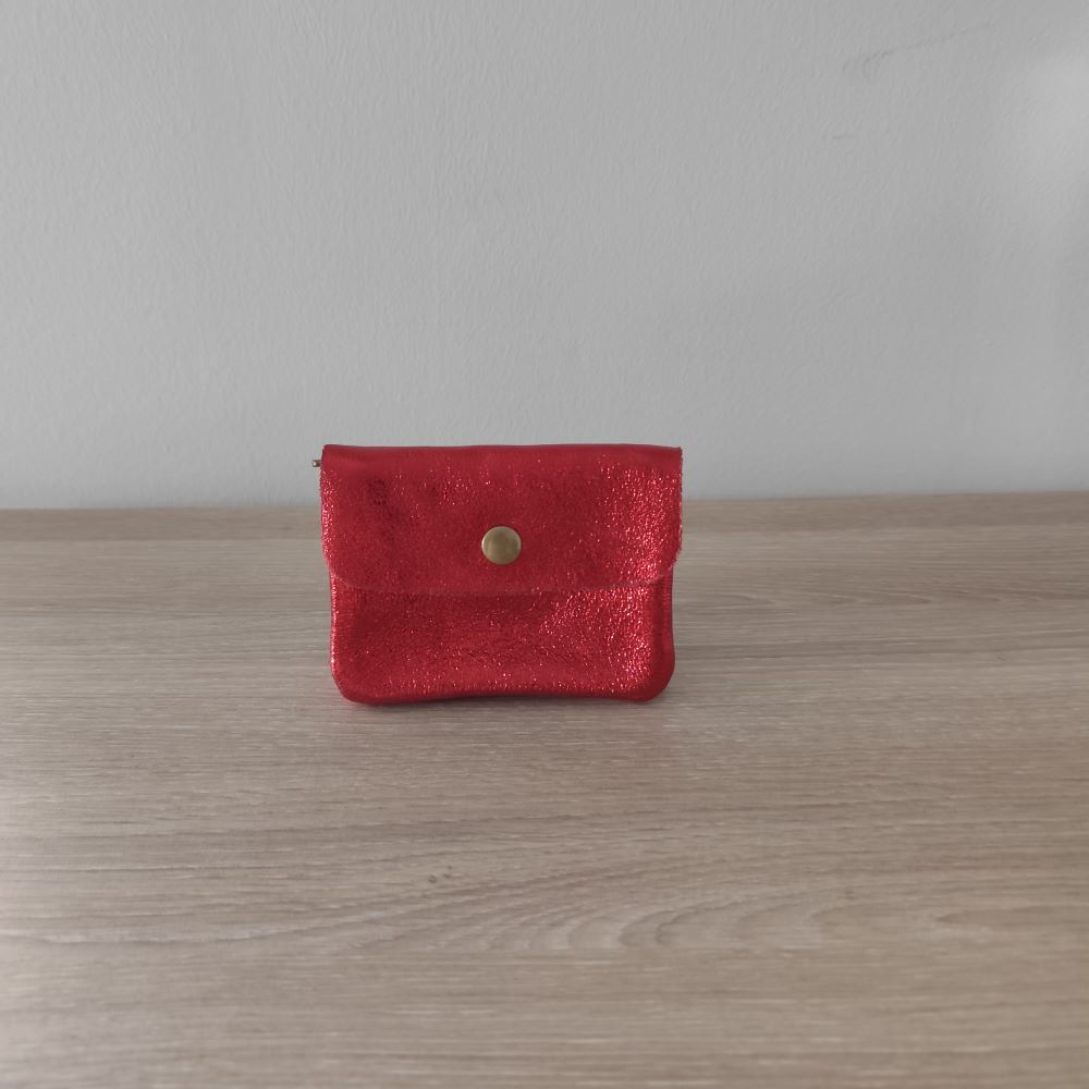 Porte-monnaie Miniature En Cuir PU Rouge - Porte-cartes, Porte-clés, Fermoir Doré, 11x7.3 Cm