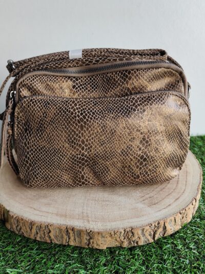 Sac bandoulière irisé imprimé python Taupe