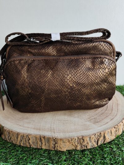 Sac bandoulière irisé imprimé python Café