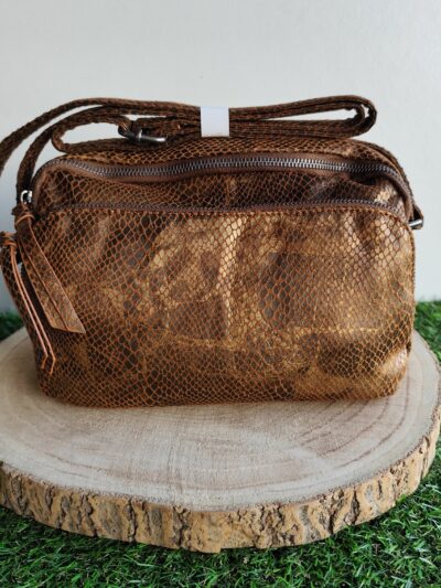 Sac bandoulière irisé imprimé python Camel