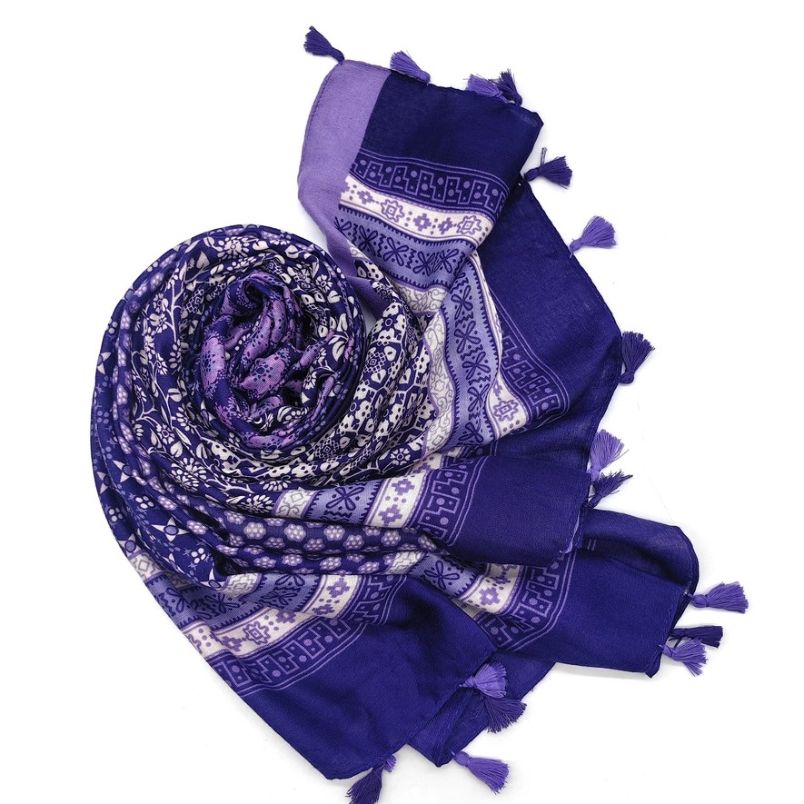 Foulard imprimé géométrique avec pompon bicolore – Image 2